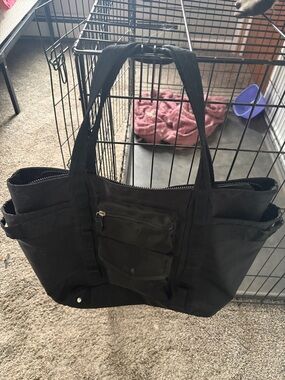 Tommy Bahama Black Canvas Duffel Tote with Front Zip Pocket